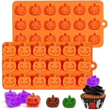 Imagem de Kamehame Molde de chocolate de abóbora de Halloween, 2 peças de moldes de silicone para decoração de bolo, cupcakes, geleia, biscoitos, laranja