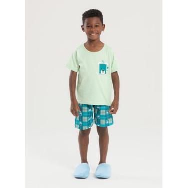 Imagem de Pijama Verão Menino Verde Camiseta e Bermuda Ursinho Sonhador - Moleka