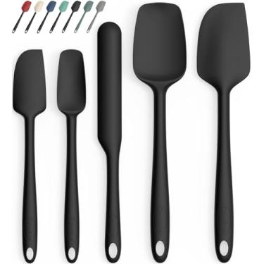 Imagem de Coukre Conjunto de 5 espátulas de silicone, resistente ao calor, silicone de grau alimentício, cabo reforçado estendido atualizado, seguro para lava-louças, para assar, cozinhar (preto puro, cor