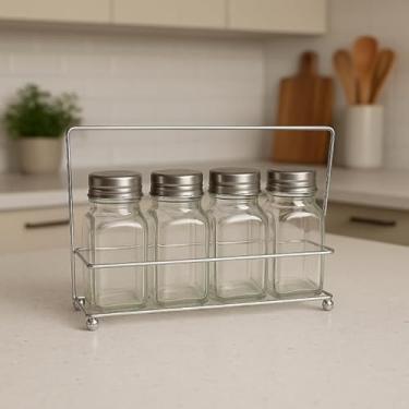 Imagem de Conjunto 4 Porta Temperos Vidro e Inox com Suporte Vista Home