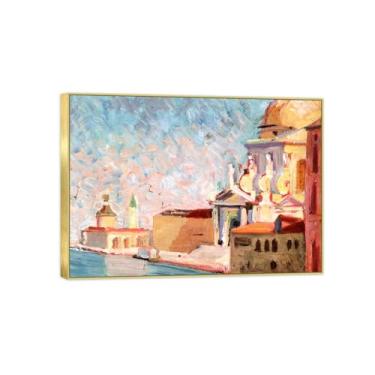 Imagem de Impressão em tela pintura famosa imagem de parede - Veneza - Pôster com moldura dourada para sala de estar banheiro decoração de casa 70 x 100 cm 27 x 39 pol