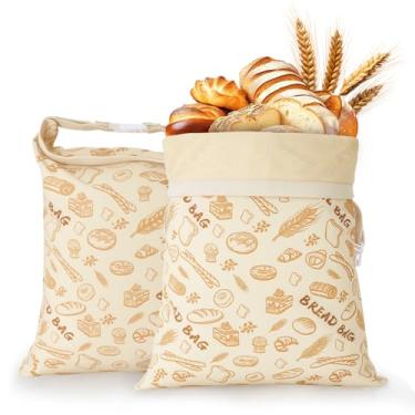 Imagem de Pacote com 2 sacos de pão para pão caseiro, presentes de chá de bebê, saco de armazenamento reutilizável de fermento, forro de cera de abelha fofo mantém fresco por mais tempo, fechamento com trava