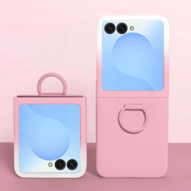 Imagem de Capa de silicone líquido luxuosa com janela grande para Samsung Galaxy Z Flip 6 5, capa com anel de cor de doce degradê, branco e rosa, para Samsung Galaxy Z Flip6