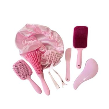 Imagem de Kit 05 Escova Raquete Flex Escova Mágica e Polvo Massageador de Silicone Touca de Cetim Beauty Flash(ROSA BEBÊ)