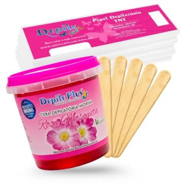 Imagem de Kit Cera Depilatoria Hidrossoluvel 600g + Espátula Larga 15 Unidades + Papel Depilatorio 20 Unidades