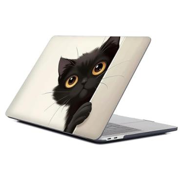 Imagem de WANKBLC Compatível com MacBook Air de 13,6 polegadas versão 2022 2025 M2 A2681 M4 A3240 capa de computador preta de plástico para meninas meninos estampa de olhos grandes gato preto espiando para fora