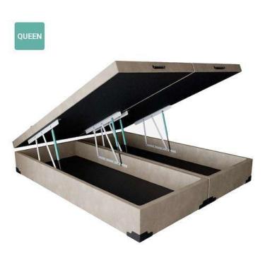 Imagem de Cama Box Baú Queen Bipartido  Sintético Bege 38x158x198 - RR COLCHOES