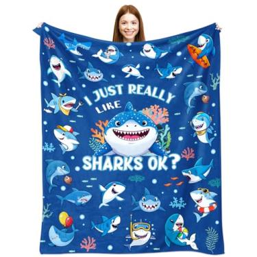 Imagem de Cobertor de tubarão de flanela ultramacia lindo cobertor de tubarão decoração aniversário amantes de tubarões presentes para meninas mulheres crianças coisas 127 x 101 cm