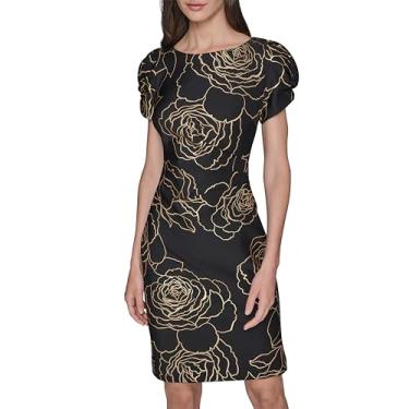 Imagem de Karl Lagerfeld Paris Vestido feminino de manga bufante leve, Preto/dourado, 50