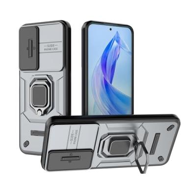 Imagem de SORAKA Capa para Honor 90 Lite com suporte de anel e tampa deslizante para câmara capa Honor 90 Lite com placa metálica para suporte magnético de carro capa de dupla camada em PC e TPU