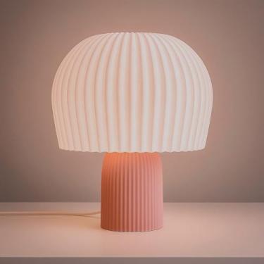 Imagem de Luminária de Mesa Moderna, Abajur com Base Rosa e Cúpula Plissada Branca, Design Minimalista para Decoração