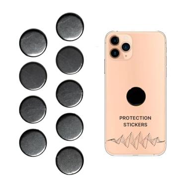 Imagem de Adesivos de proteção Shungite 9 peças para capa de celular, tablet, laptop, computador | Placas redondas polidas com Fulerenes | Escudo autêntico de pedras Shungite para Gadgets S569