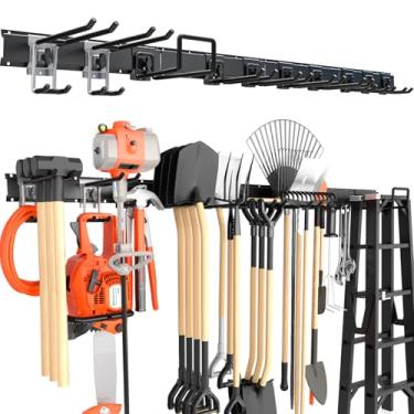 Imagem de Lvoess Organizador de armazenamento de garagem de 164 cm – suporte de parede para ferramentas de jardim com ganchos de metal ajustáveis, comporta até 281 kg, ideal para ancinho, vassoura, esfregão