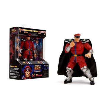 Imagem de Jada Toys Street Fighter II M. Bison Action Figure Wave 2 – 1:12 Scale, 6" Tamanho, Cabeças intercambiáveis, Hands, Purple Fire Accessory