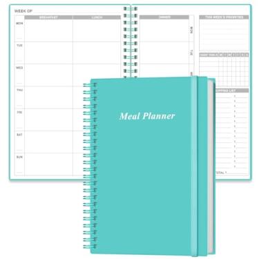 Imagem de Agenda semanal de refeições – Diário semanal e diário de preparação de refeições A5 com listas de compras e compras para planejamento de menu, 93 folhas/186 páginas, dieta saudável e rastreamento de