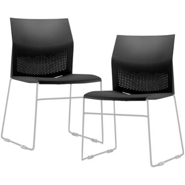 Imagem de Kit 02 Cadeiras Empilhável Fixa Link F02 Base Aço Cinza Preto - Lyam Decor