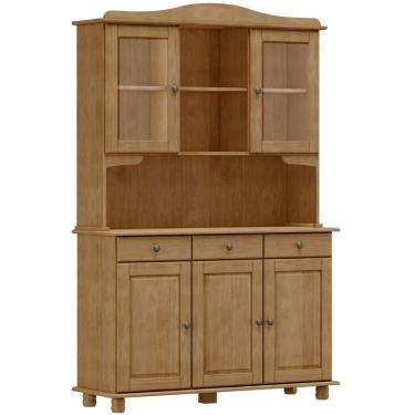 Imagem de Armário de Cozinha Rústico Com Cristaleira 5 Portas 3 Gavetas Lazuli F06 Freijó - Lyam Decor