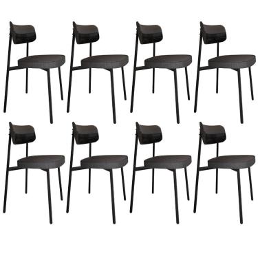 Imagem de Kit 08 Cadeiras Estofada Para Sala de Jantar Astrid Preto C01 Linho Preto Courino Preto - Lyam Decor