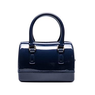 Imagem de MIFORINES Bolsa feminina de verão com alça superior em forma de almofada cor doce transparente bolsa de cristal, Azul marinho