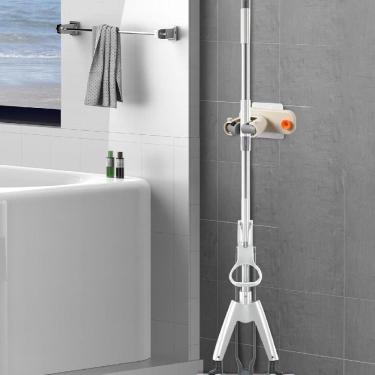 Imagem de Suporte Vassoura Rodo Parede Adesivo Porta Multifuncional 2 Em 1 Gancho Pendura Pano Toalha Guarda