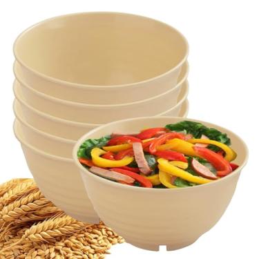 Imagem de YuanQ Tigelas redondas de palha de 18 cm, inquebráveis, leves, reutilizáveis para sobremesa, lanche ou salada, conjunto de 6 para uso na cozinha (bege)