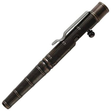 Imagem de FIYEE Caneta esferográfica de latão sólido EDC para uso ao ar livre, escrita suave, retrátil, com clipe de bolso (latão escuro)