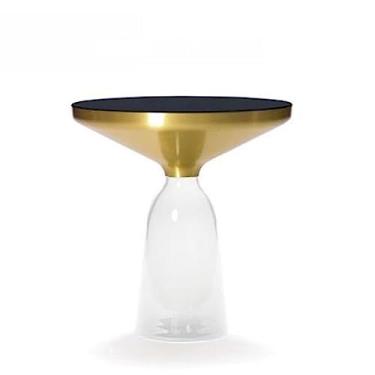 Imagem de Mesa de centro de design simples, mesa lateral redonda, mesa de cabeceira pequena para sala de estar, quarto, espaços pequenos, mesa de cabeceira moderna para decoração de casa com base de vidro, mesa