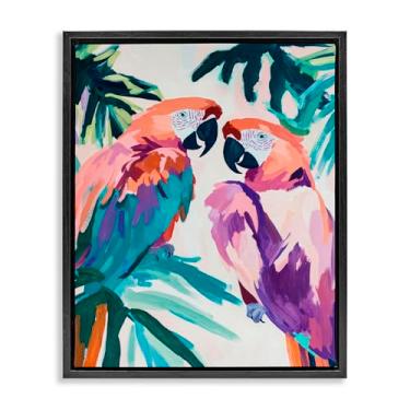 Imagem de Stupell Industries Arte de parede em tela flutuante com moldura preta Tropical Paradise Araras, design de Sisi e Seb, 21 x 17