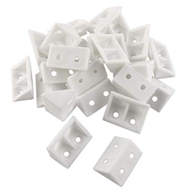Imagem de JCBIZ 24 peças 20 x 32 mm suporte em forma de L branco junta de suporte de plástico para móveis de canto com parafuso autoroscado colorido para juntas de canto de ângulo reto de gavetas, janelas, molduras, armário