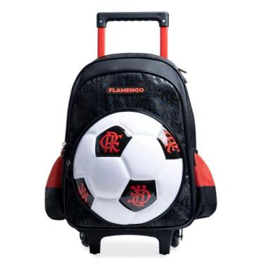 Imagem de Mochila de Rodinha Infantil Masculina Flamengo Oficial Bola de Futebol