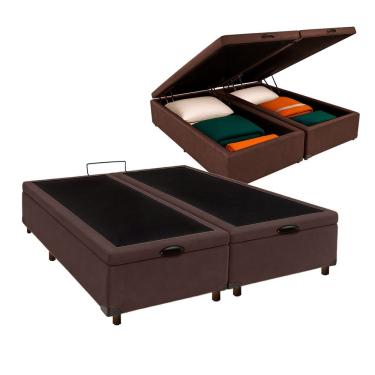 Imagem de Cama Box Bau Queen Blindado Nature Marrom 158x198