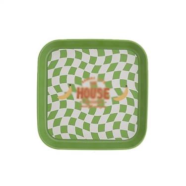 Imagem de Lata de lixo Bandeja de armazenamento Xadrez Ins Pratos de jantar nórdicos Bolo Fruta Sobremesa Pratos Mesa de recepção Bandeja de recepção Decorativa para casa Organizador de cozinha(Green)