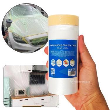 Imagem de Filme Plástico com Fita Adesiva 110cm x 20m para Proteção na Pintura J