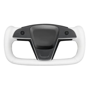 Imagem de MEWANT Capa de volante de couro branco costurado à mão Tesla Model S Yoke para Tesla Model S 2021-2023 / Model X 2021-2023 Tesla Yoke Acessórios de volante