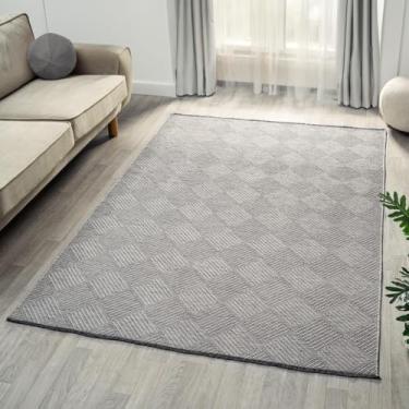 Imagem de LUXE WEAVERS Tapete moderno quadriculado antiderrapante cinza 15 x 23 cm lavável, tapete texturizado geométrico