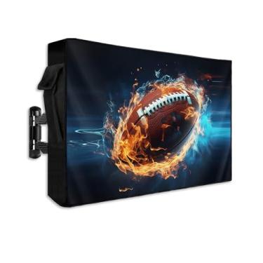 Imagem de Capa para TV ao ar livre 52 a 55 polegadas futebol esportivo com fogo, impermeável, à prova de intempéries, zíper externo, protetor de tela para TV, capas planas para televisão com bolso para controle