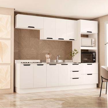 Imagem de Cozinha Compacta 250061 5 Peças Meena Com Rodapé Branco Politorno Móveis