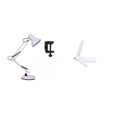 Imagem de Luminária de Mesa Articulada com Garra e Base Abajur para Escritório Quarto e Estudo Preto Branco ou Rosa Bivolt 110V/220V (Branco 65cm + Lampada 30W)