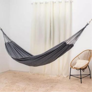 Imagem de Rede de Descanso Casal em Algodão 3,90m x 1,40m – Rede de Dormir para Varanda, Jardim e Camping(Cinza Neblina)