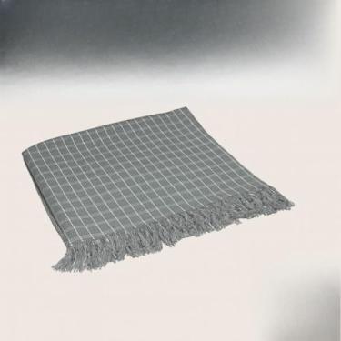 Imagem de Manta Artesanal de Algodão com Franjas – Cobertor Decorativo para Sofá e Cama, Leve e Confortável (Cinza Xadrez)