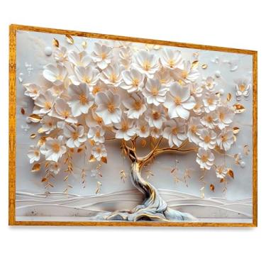 Imagem de Quadro Decorativo Árvore da Vida Flores Vidro 63x43cm Moldura Dourada