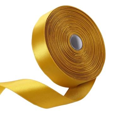 Imagem de Fita de cetim dourada de 2,5 cm x 50 metros para embrulho de presente, artesanato, arcos, arranjos florais, casamento, decoração de eventos
