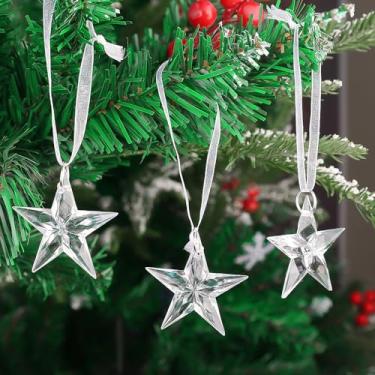 Imagem de Enfeite de cristal de floco de neve para pendurar em árvore de Natal com cristal transparente para ambientes internos e externos, decorações de festa (cinco estrelas, 4,5 cm)