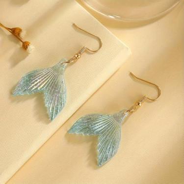 Imagem de Aesthetic Brincos pendentes de cauda de sereia azul para mulheres, joias modernas, 2.09, Metal, Sem pedra preciosa
