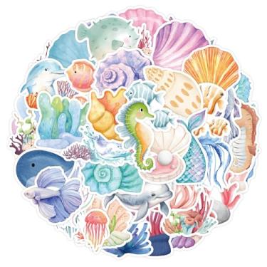 Imagem de 50 peças de adesivos fofos para decorações oceânicas, decalques estéticos de vinil, adesivos para decoração de garrafas de água, para-choques, bagagem de computador, diário, capacete de guitarra-2