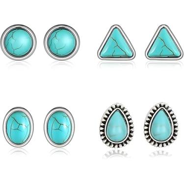 Imagem de Brincos femininos turquesa geométricos ocidentais boêmios ovais redondos quadrados turquesa conjunto de brincos moda joias presentes acessórios, Medium, Metal, Sem pedra preciosa
