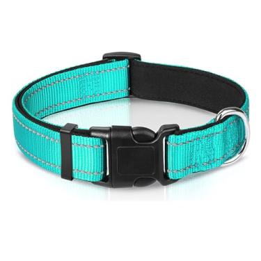 Imagem de Coleira refletiva para cães, de neoprene macio, acolchoada, respirável, para filhotes, para meninos pequenos, médios, grandes, meninas, machos, fêmeas, gatos, azul-petróleo M