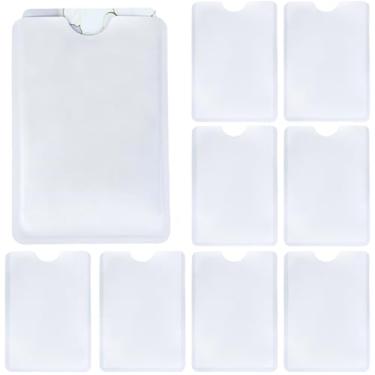 Imagem de 40 peças protetoras de cartão RFID, envelope de cartão com bloqueio de RFID, impermeável, protetor de bloqueador eletrônico de roubo, plástico branco, unissex, conjunto de manga segura, design