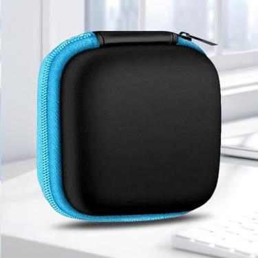 Imagem de Capa de fone de ouvido quadrada azul – organizador portátil de EVA com mosquetão – comporta fones de ouvido cartões SD pequenos acessórios