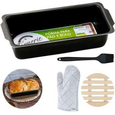Imagem de Forma De Pão Grande 2L + Luva + Pincel + Descanso De Panela